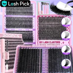 800/200pcs QUEENICE D Curl Megasheet Eyelash Extensions Kit with Glue, Applicator Tools & Brush - 10-18mm Natural/Volume/-Eye/Fluffy Lashes, Reusable DIY Individual Lash Clusters for at-Home for beginners, Weddings, Parties, Travel, Eyelash Extensions Set