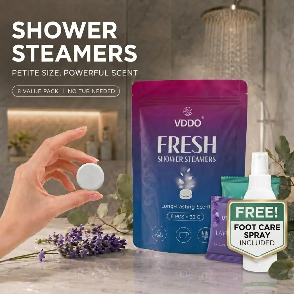 Shower Steamers 8 Pack with Free Foot Care Spray, Aromatherapy Shower Melts for Stress Relief & Relaxation, Long-Lasting Essential Oils SPA Gift Set Body Care Skin Repair