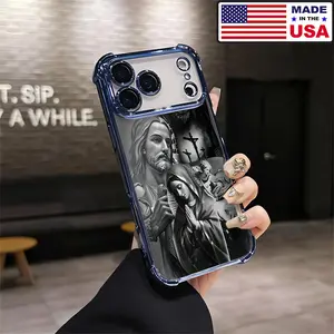 Custom Religious Tattoo Cellphone Case - Jesus Mary Black & White Chicano Christian Aesthetic Design, Soft Silicon TPU Shockproof Protection for iPhone 17/16/15/14/13/12 Plus Pro Max Ultra & Samsung 22/23/24/25 Plus Pro Max Ultra, Vintage Unique Accessory