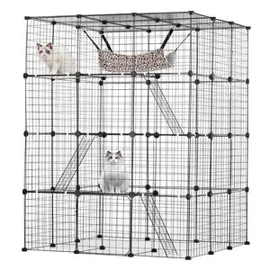 VEVOR Large 4-tier Cat Cage,  41 x 41 x 55", Detachable Metal Wire Cat Enclosure, with 4 Front Doors Hammock Ramp ladders, Indoor & Outdoor Crate Exercise Place Ideal for Kitty, Small Animals, Black
