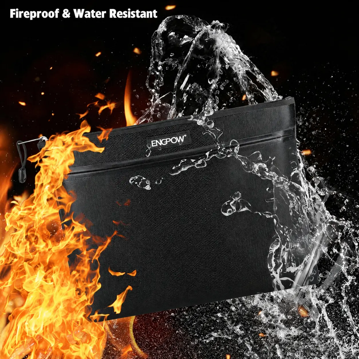 Fireproof Waterproof 2-Pocket Document Storage Bag, Home Organizer for Cash, Passport & Valuables Protection, Ideal for Emergency Use