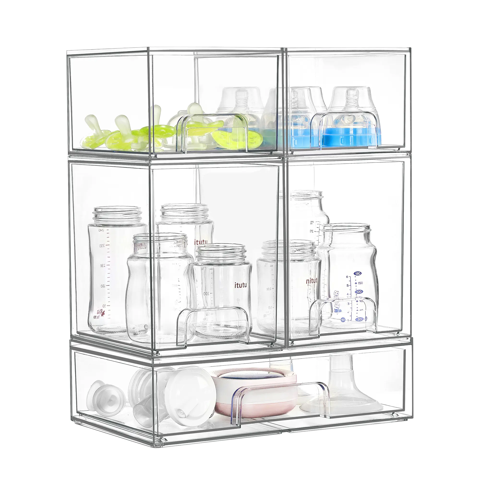 Vtopmart 5/8 Pack Stackable Nursery Bottle Station, Clear Plastic Organizer Bins for Beauty Supplies Vanity Bathroom Cabinet Pantry, Multi-Size Flexible Design, BPA-Free Safe, Multifunctional, Water Proof, DealsForYouDays (Mid Year Sale Restock)