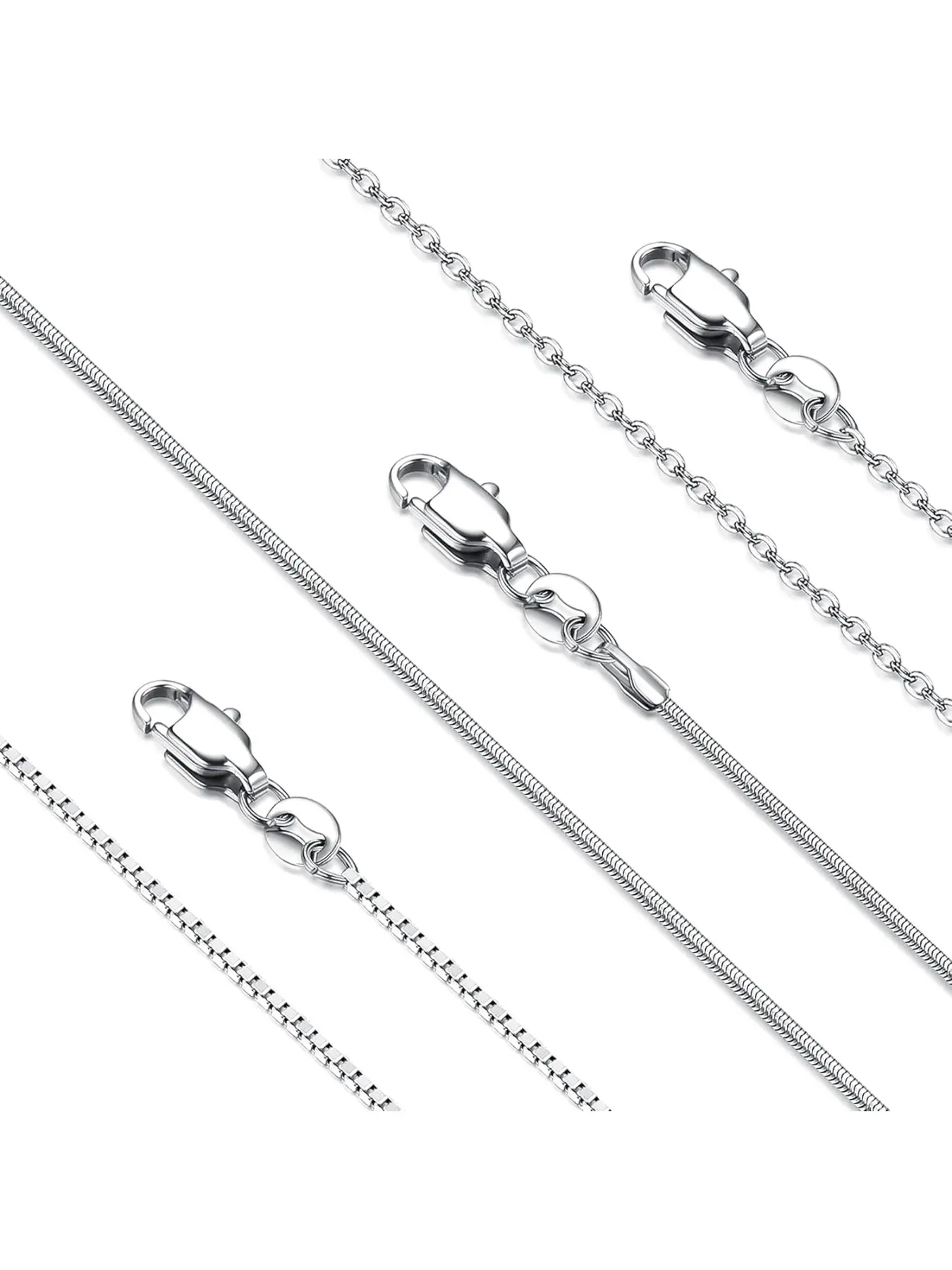 3Pcs Stainless Steel Necklace Chain for Women Men 1mm Thin Dainty Silver Chain Necklace Fashion Necklace Elegant Necklace Snake Box Cable Chains Necklaces Sturdy Long Lobster Clasp Silver Tone Chains Minimalist Chain Necklaces Casual Style Necklaces