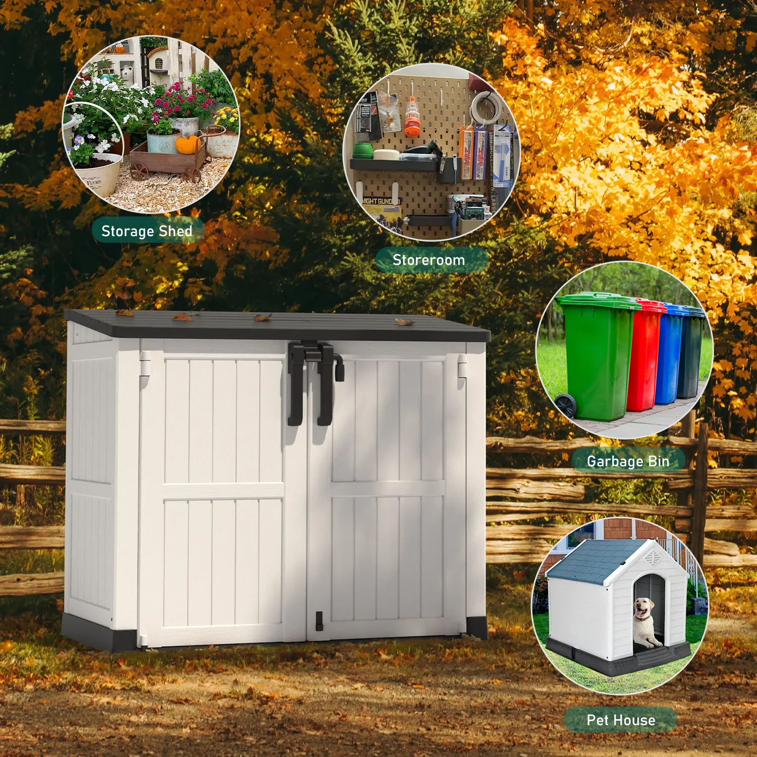 Summervibes LHBCRAFT  outdoor Resin Horizontal Storage Shed Multifunctional Use, Easy to Install, Large Storage , WeatherResisfant , springtokEasy Clean , Lockable Door outdoor Resin Horizontal Storage Shed,