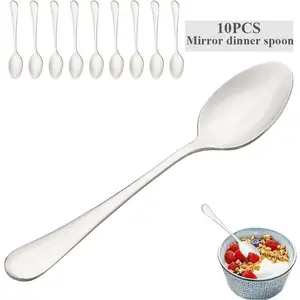 Elegant Stainless Steel Dessert Spoons Set of 10, Mirror Finish, Perfect for Home, Restaurant, Kitchen, Various Occasions