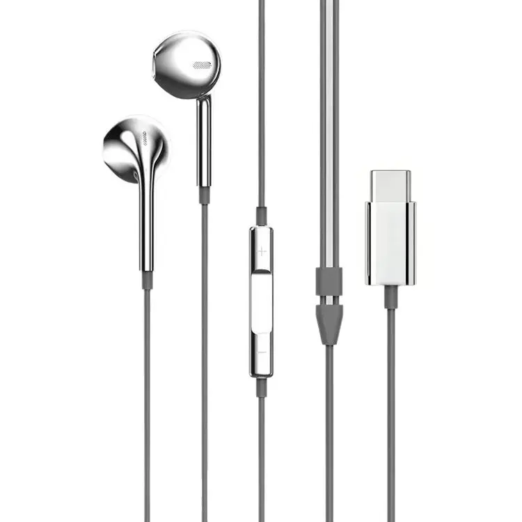 Chrome Wired Earbuds Y2K - Viral Aesthetic Metallic Silver Headphones with Type C & Mic, Trendy Retro Futuristic Earphones