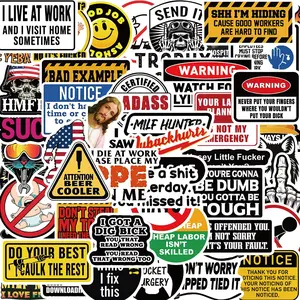 Funny Safety Sticker, 50pcs/set Cartoon Warning Sticker, Diy Decorative Waterproof Durable Sticker for Luggage Skateboard Refrigerator Laptop