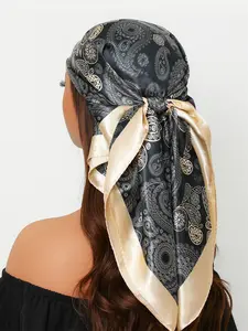 Women's Outdoor Scarf 90x90cm, New Headscarf for All Seasons, Luxury Printed Silk Shawl 35.4 Inches, Fashion Square Travel Wrap