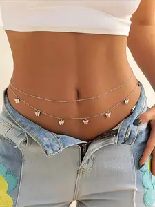 2pcs of Stylish Alloy Butterfly Set Waist Chain, Sexy Belly Body Jewelry for Women, Suitable for Daily Wear Gifts