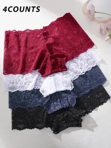 Women's Lace Safety Panties Underwear Set of 4, Lace Fitted Panty, Transparent Lace with Shell Edge Design, Elegant, Chic, Multi-Color Options, Everyday Wear Anti-Slip, Perfect for Dates