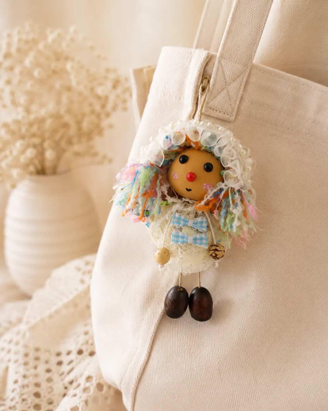 Handmade Macrame Doll Keychain, Cute Animal Bag Charm, Boho Key Ring, Unique Handmade Gift for Her
