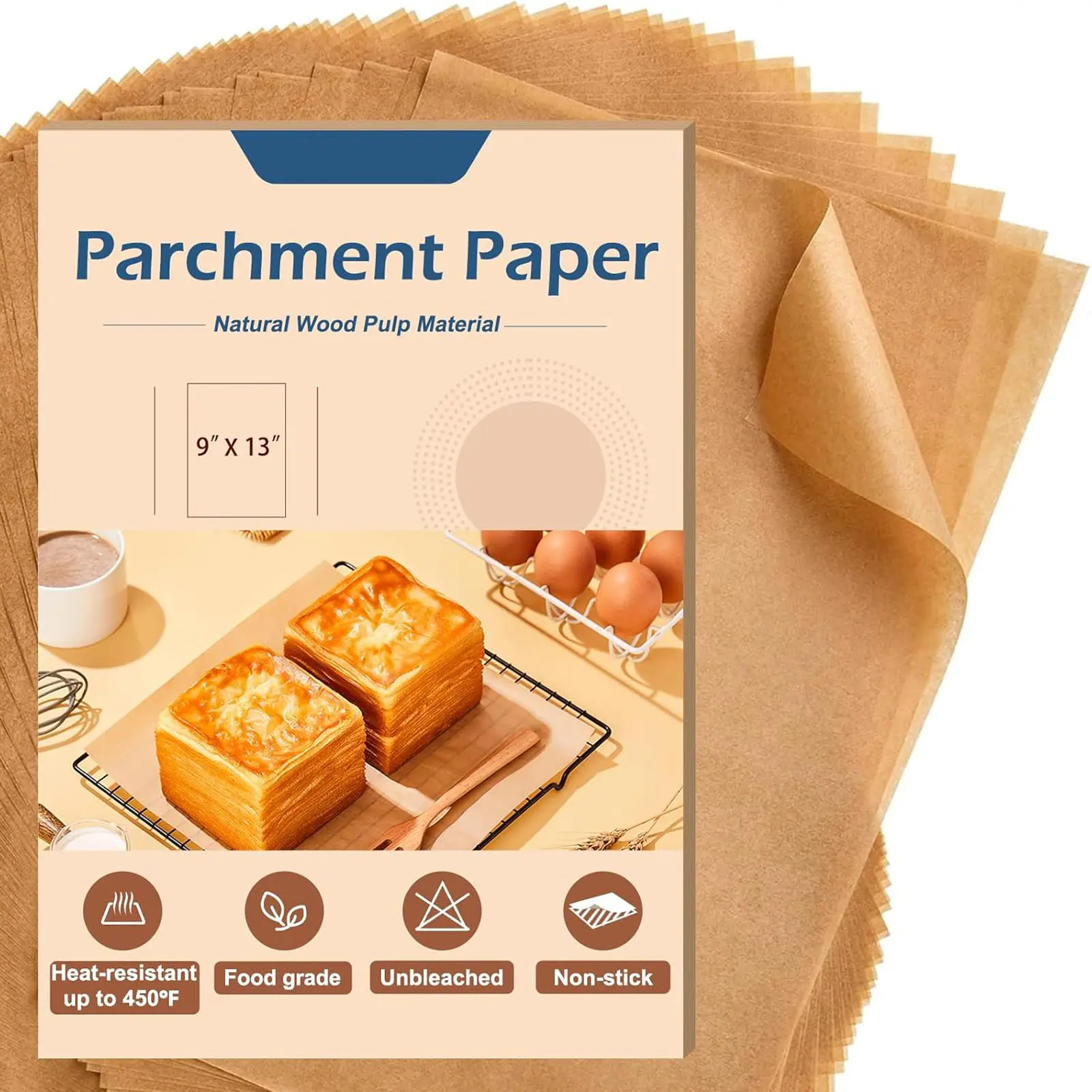 100 Pcs Unbleached Nonstick Parchment Paper Precut Sheets, 9x13 Inches, Home Baking Supplies for Grilling, Air Fryer, Cake Making & Party Essentials