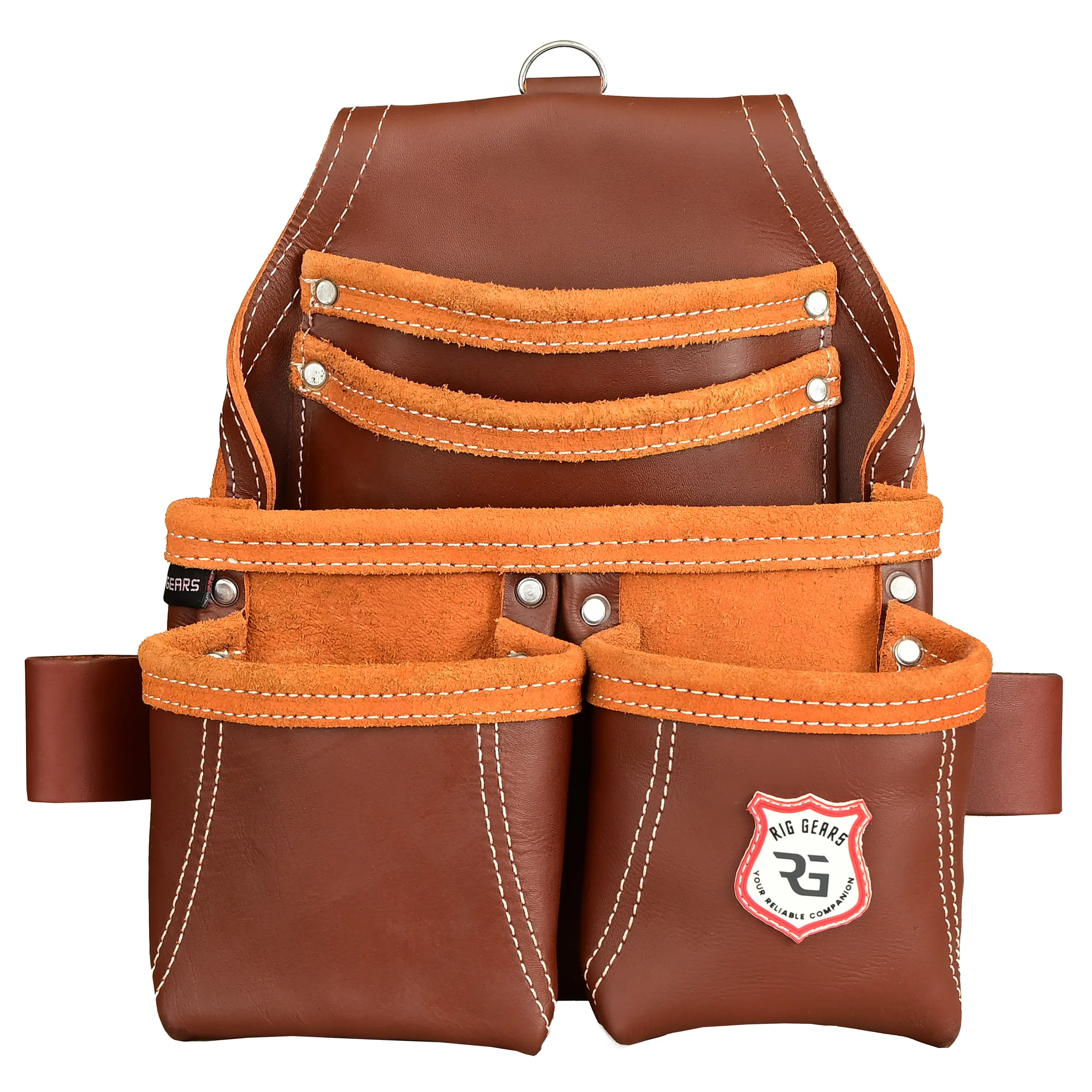 Riggears Leather Tool Pouch  with 5 Pockets for Electrician - Heavy Duty Carpenter Tools Bags, Oil-Tanned Leather, Includes Nail Pouch tool  bag, Work, Tool Organization