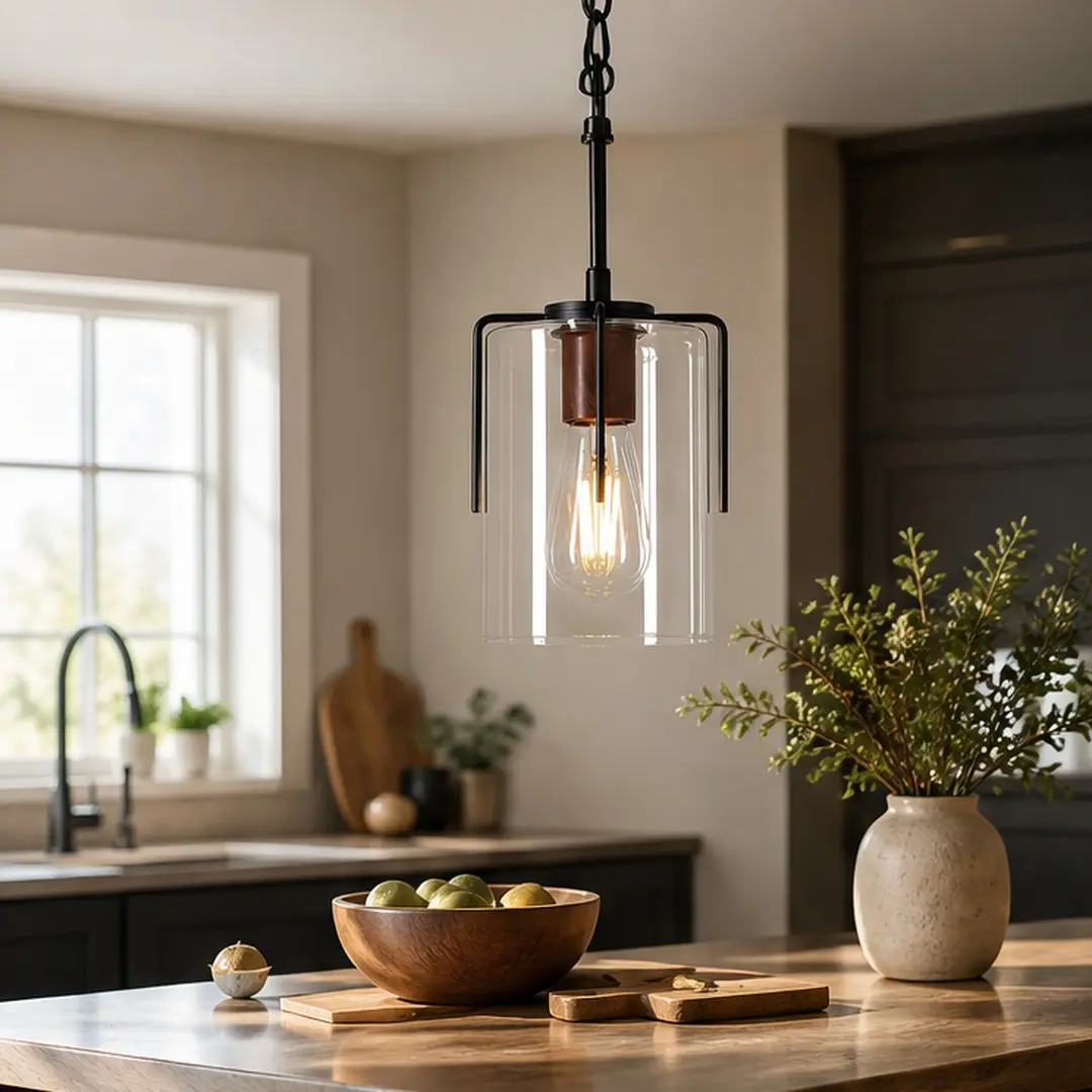 ARCH Modern Industrial Pendant Light with Clear Glass Shade, Adjustable Metal Hanging Ceiling Fixture, Multiple Color Options, for Kitchen Island Dining Room Entryway, Easy Clean Glare-Free, E26 Base, LED Compatible, Warm White 2700K-3000K