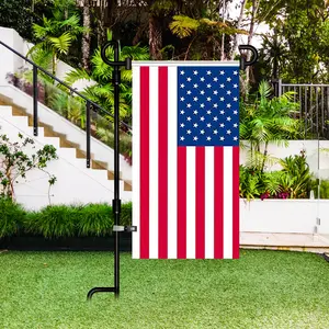 Garden Flag Stand (35.4''×16.4''), Premium Yard Flag Pole Holder Metal Powder-Coated Weather-Proof Paint With One Tiger Clip And Two Spring Stoppers Without Flag, Black