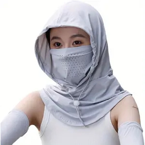 Women's UPF50+ Protective Face Mask and Neck Protection Headgear - Breathable cooling technology, adjustable drawstring, ponytail hole design, suitable for cycling, hiking, and outdoor sports, simple style, stretchy fabric, lightweight moisture-wicking ma