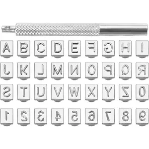 36Pcs/Set Leathercraft Metal Letter and Number Stamps Punch Tool,Including 26 Letters Alphabet & 10 Numbers Imprinted Metal Leather Punching Tools for Leather Belt Bag Hat Shoes Craft Marking (6mm),Hand Tools Kits