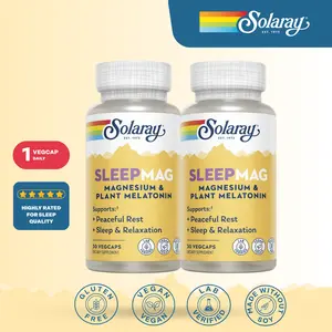 Solaray SleepMag 2-Pack Bundle - Magnesium Glycinate & Plant-Based Melatonin Capsules for Adults – Mood, Relaxation & Sleep Support Supplement