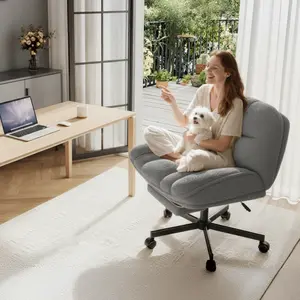 Raybee Cross Legged Office Chair with Wheels & Foot Rest ,6.3" Thick Cushioned Criss Cross Chair ,Height Adjustable Swivel Vanity Chair for for Home Office, Apartment, Bedroom burden 300lbs