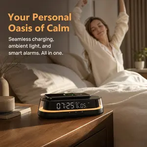 3-in-1 Magnetic Cradle Charger w/ Wireless Induction Bluetooth Speaker, Color Night Light & Alarm Clock. Portable Fast Charging Station for iPhone 17-12 & Samsung Galaxy. Sleek Bedside Organizer, Cordless Charger, Perfect Gift for Home Office Travel.