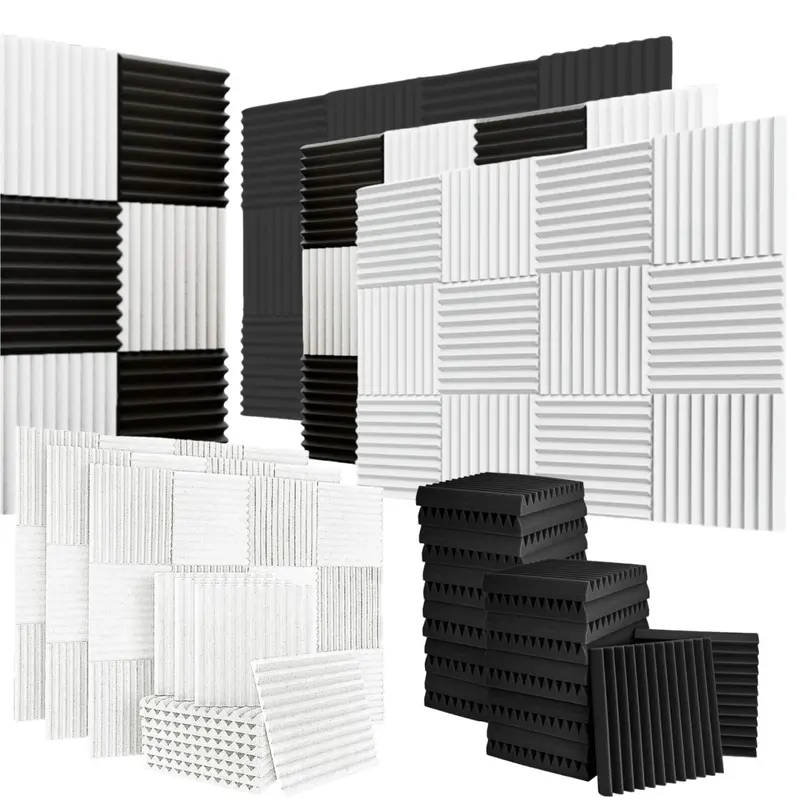 12/24/48PCS Black/White Acoustic Foam Panel Wedge Studio Soundproofing Wall Tiles, Sound Absorbing Panels For Ceiling Reading Room Meeting Room Study Library Club Cinema Music 12"X12"X1"