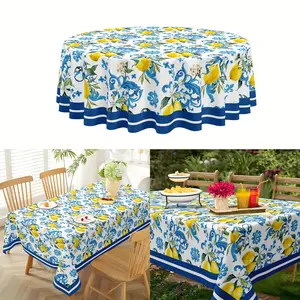1 piece of vintage lemon floral tablecloth - polyester material, rectangular, machine washable, suitable for home, kitchen, dining, party, holiday decoration, spring and summer kitchen accessories, Picnic Table Cover
