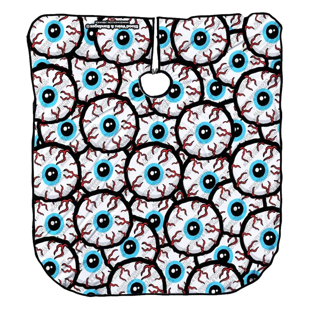 All Eyes On You Collector Style PRO Barber Cape – White Blue Eyeball Print Professional Haircut Cape, Lightweight Breathable Hair-Repellent Salon Cutting Cover