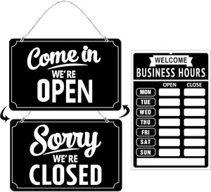 Open Closed Signs Business Hours Sign Set for Window Door Open Signs for Business Hour Closed Open Flip Sign Store Resturant Bar Black