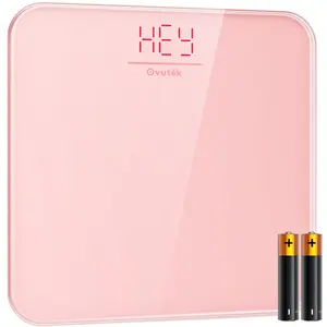 OVUTEK Bathroom Scale for Body Weight, Highly Accurate Digital Weighing Machine for People, Upgraded Batteries Included, Compact Size, LED Display, High Standards Sturdy Tempered Glass, 400lb, Pink