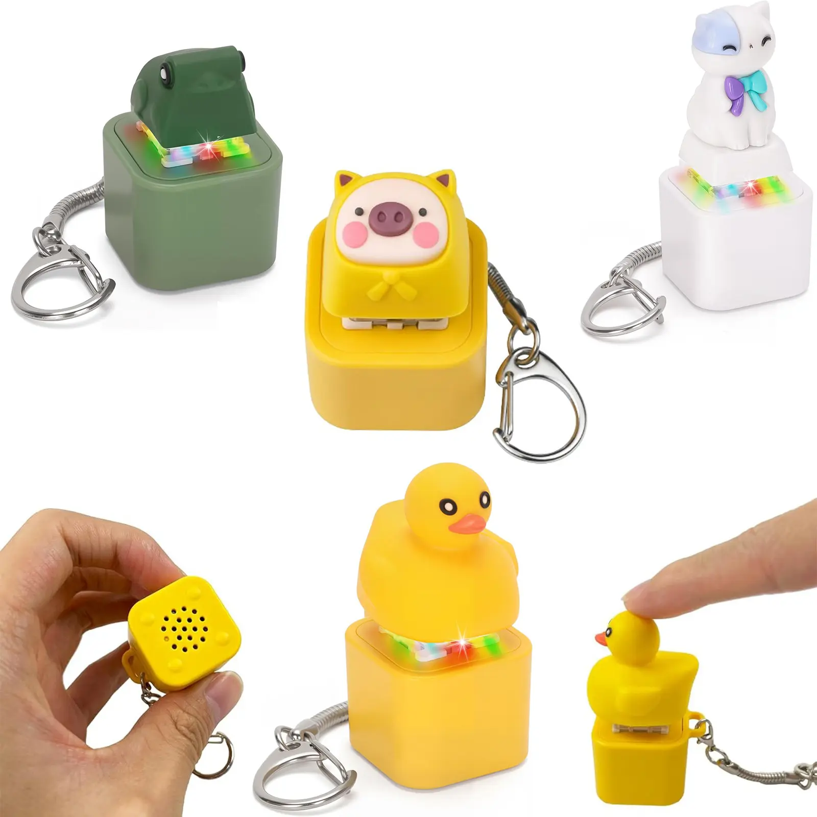2025 New Portable Animal Keyboard Fidget Toy Set - Frog, Duck, Cat, Dog, Pig Clickers with LED Light & Charging Port, Anxiety & Stress Relief Fidgeting Gift, Fidget For Anxiety