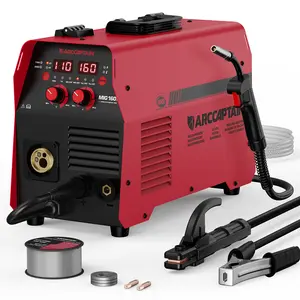 ARCCAPTAIN 160Amp 110V 120V MIG Welder, Gas MIG/Gasless MIG/Lift TIG/Stick 4-in-1 Welding Machine, Digital Display DC IGBT Synergic Control, Multiprocess Gas MIG Welder Equipment