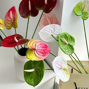 3D printed artificial red anthurium flowers, artificial green plants and flowers for wedding hall decoration and home decor
