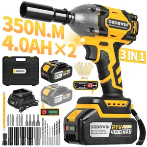 DODOWIN 21V 1/2 Inch 1820RPM Brushless Impact Wrench 350N.M Torque 4.0AH Batteries Charger Full Accessories Electric Impact Gun for Car Home Use Christmas Gift for Mechanics