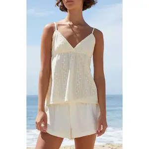 John Galt Women's Yellow Edith Eyelet Tank Top