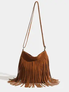 Women's Fashionable Tassel Design Crossbody Bag, Casual Y2K Shoulder Bag for Daily Used, Casual Trendy Versatile High-quality Daily Commuting Bag, Girl Fashionable Shopping Bag, Crossbody Tote Bag, Everyday Shoulder Bag, Fringe Hobo Bag