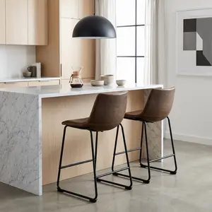 Lotusville Vintage PU Leather Counter Height Stools, Antique Brown, Set of 2