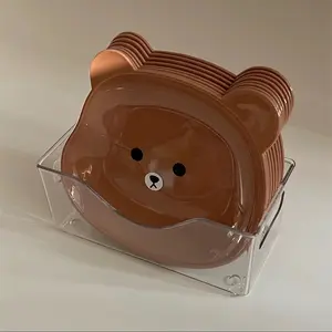 8 One Bear-Shaped Plate with Base, Serving Tray, Side Plate, Spit Bone China Plate, Fruit Plate, Dessert Plate, Cake Plate, Snack Dish, Breakfast Plate, Kitchen Supplies, Kitchen Supplies, Tableware Accessories
