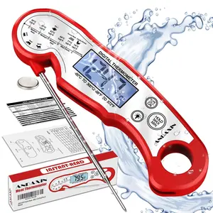 Meat Thermometer Digital - Fast Instant Read Food Thermometer for Cooking, Candy, Outside Grill, Roast, Digital Food Thermometer with Backlight LCD & Calibration - Red/Silver