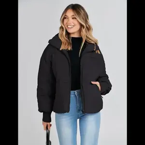 Women's Winter Long Sleeve Zip Puffer Jacket Pockets Baggy Short Down Coats Winterfashion Trendtok hopvalentinesday