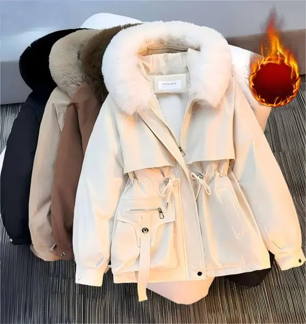 Women's Winter Sport Waist Cotton Coat Long Sleeve Thick Layer Casual Fitted Black Basic Keep Warm Jackets for Sports & Everyday Wear