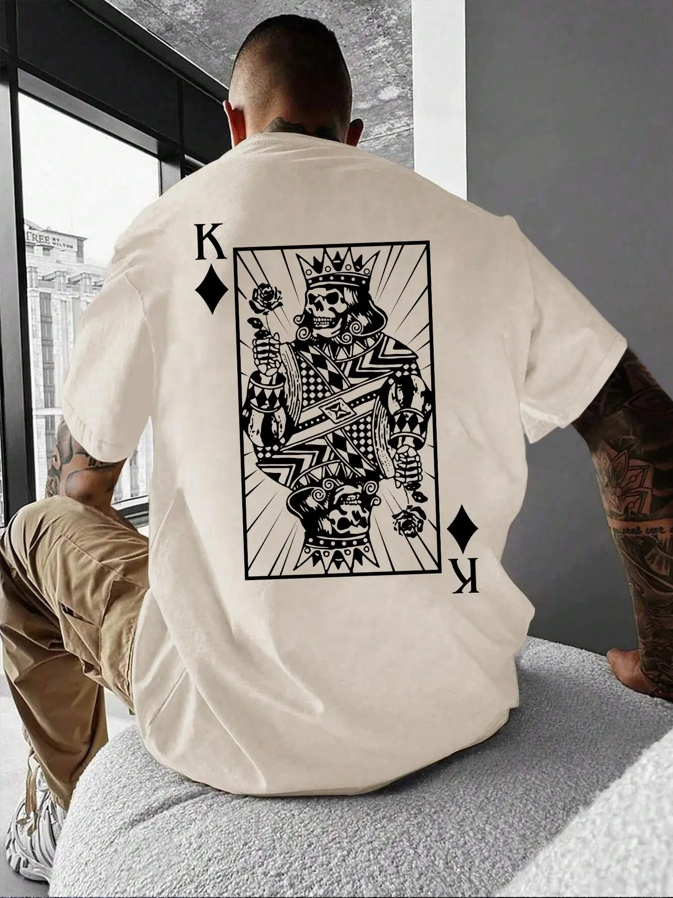 Unisex Men's Playing Card Print Round Neck Tee, Regular Fit Short Sleeve Crew Neck T-Shirt for Summer, Casual Fashion Men's Top for Daily Wear