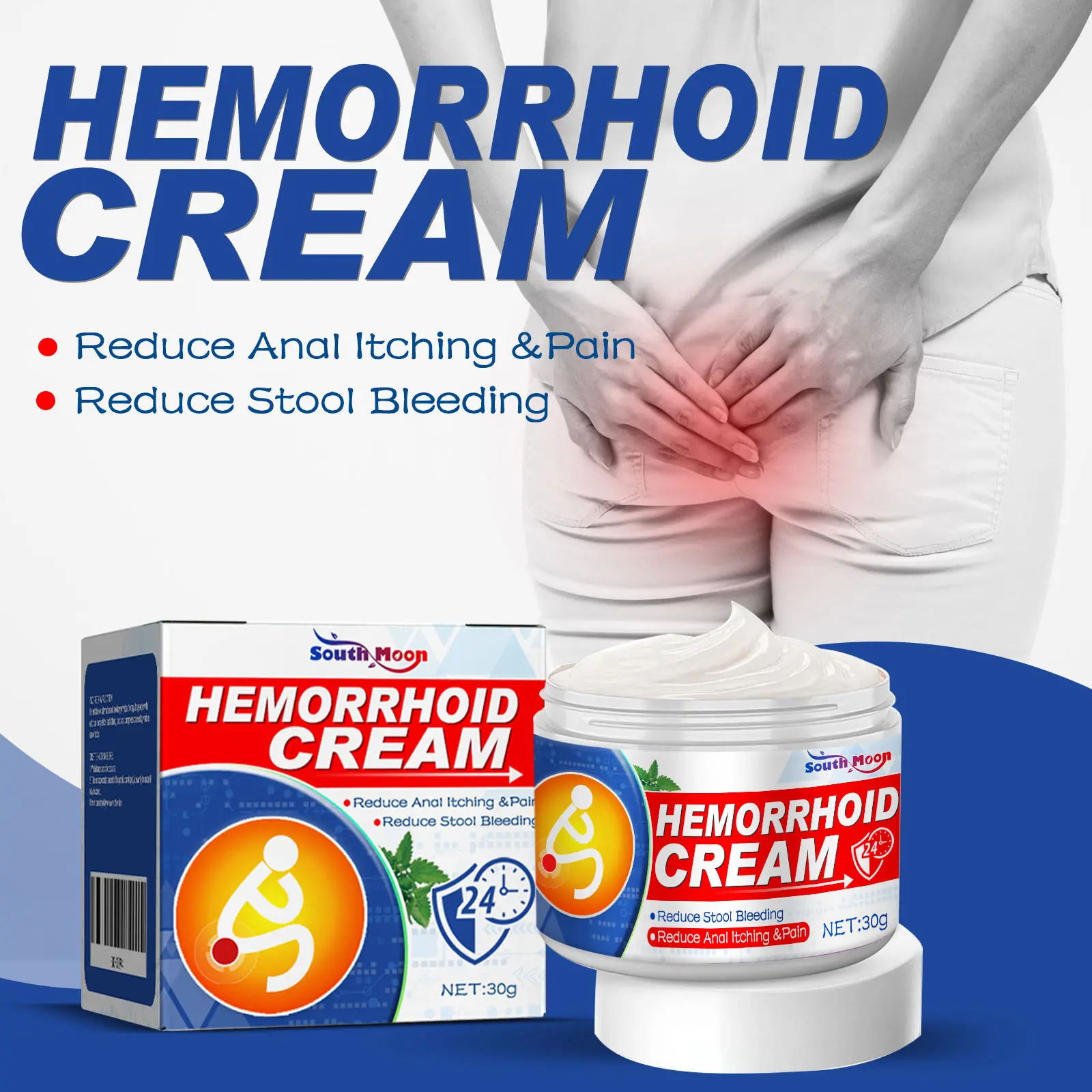 South Moon Hemorrhoid Treatment Cream - Internal & External Mixed Formula for Relieving Hemorrhoids, Reducing Skin Tags/Small Growths, Alleviating Swelling & Irritation