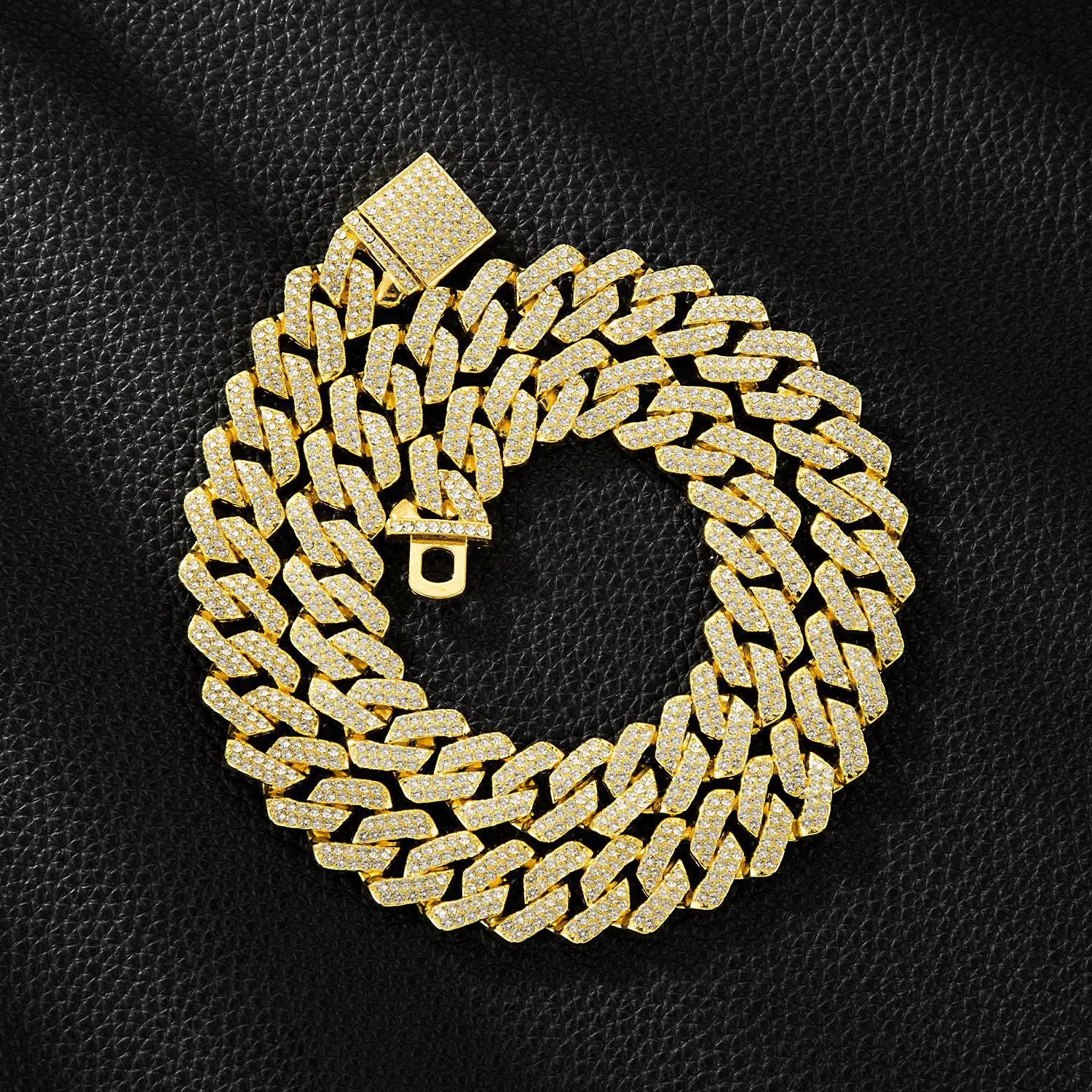 Iced Out 13.5mm Diamond Cuban Link Chain for Men – Hip Hop Bling Necklace, Rhombus Cuban Chain with Flip Clasp, Trendy Streetwear Jewelry for Boyfriend Birthday Gift