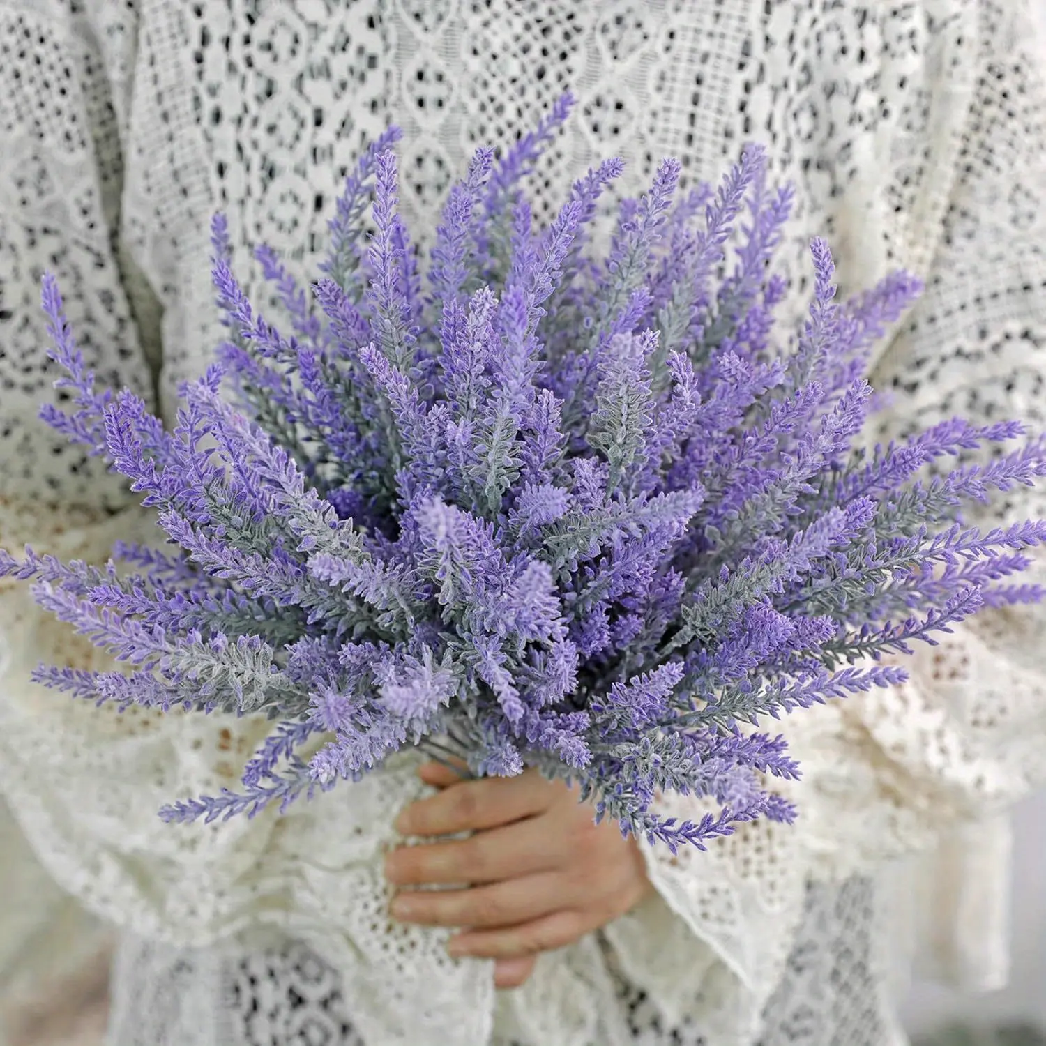 10 Bundles Romantic Eco-Friendly UV Resistant Artificial Lavender Plastic Flowers Bouquet - 14.57 Inch Tall (6 Inches and Above), Wedding Home Decor, Purple Indoor Outdoor Decorative Plants for Adults, Approx 14.57"