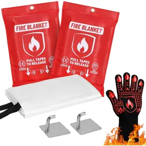 2-Pack Fire Blanket for  and Kitchen, Includes 1 Fire Resistant Glove and 2 Hooks, Fire Blankets  for  Safety,  Fire Blankets Suppressant Kit