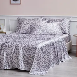 Leopard Pattern Sheet Set Soft Satin Silk Bed Sheet with Fitted Sheet Pillowcase Premium Material Hypoallergenic Breathable Deep Pocket 4 Piece Set Twin Size