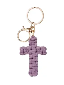 Macrame Cross Keychain,Jesus Key Chain Christian Car Accessories Handmade Soft Cross Keychain Boho Decor for Women Men Gifts