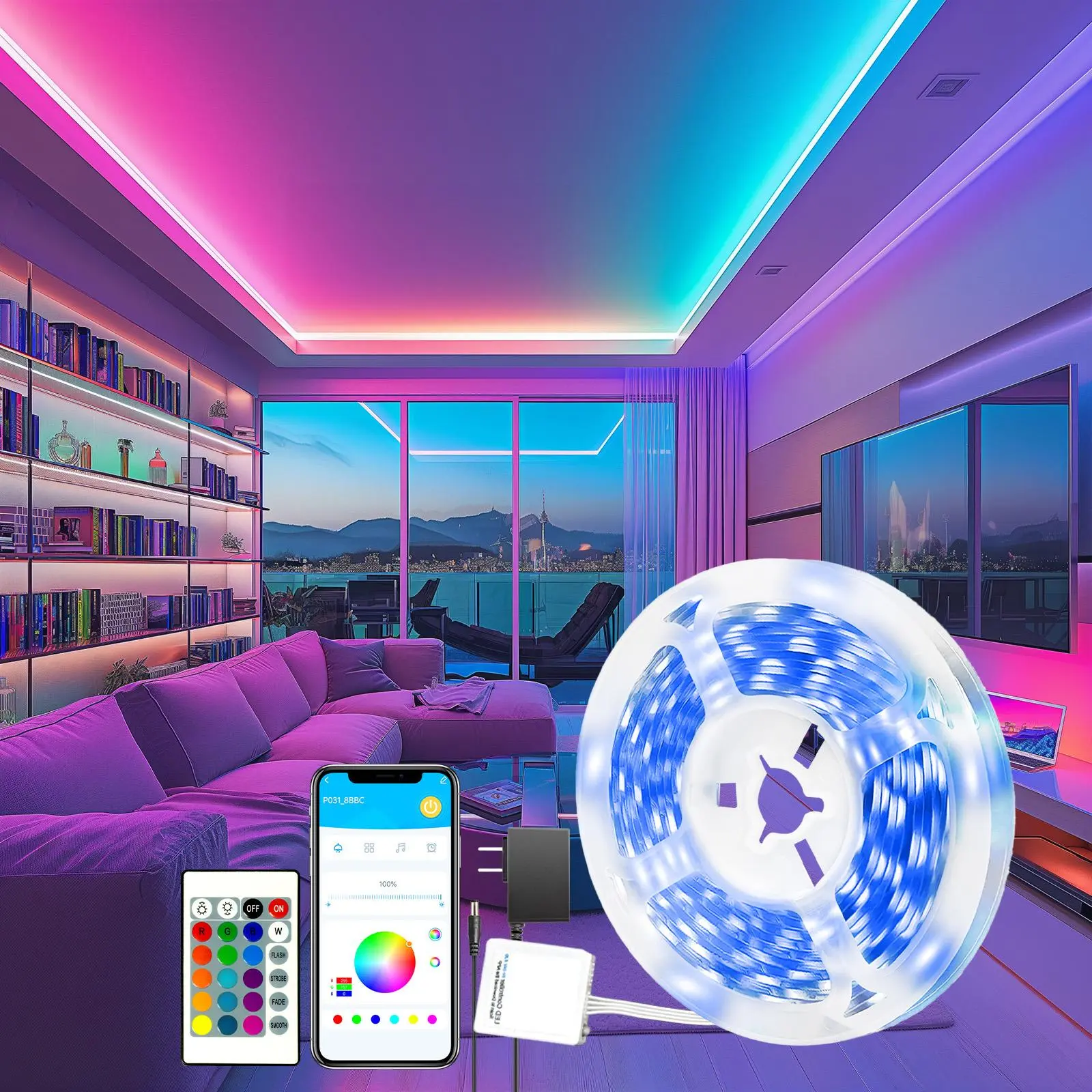 5050 RGB Adaptable Smart LED Strip Lights (25-200 ft) with App Control, 24-Key IR Remote, Music-Sync Glow, Sensory Accent Lights for Bedroom Home Decor, Led Lights