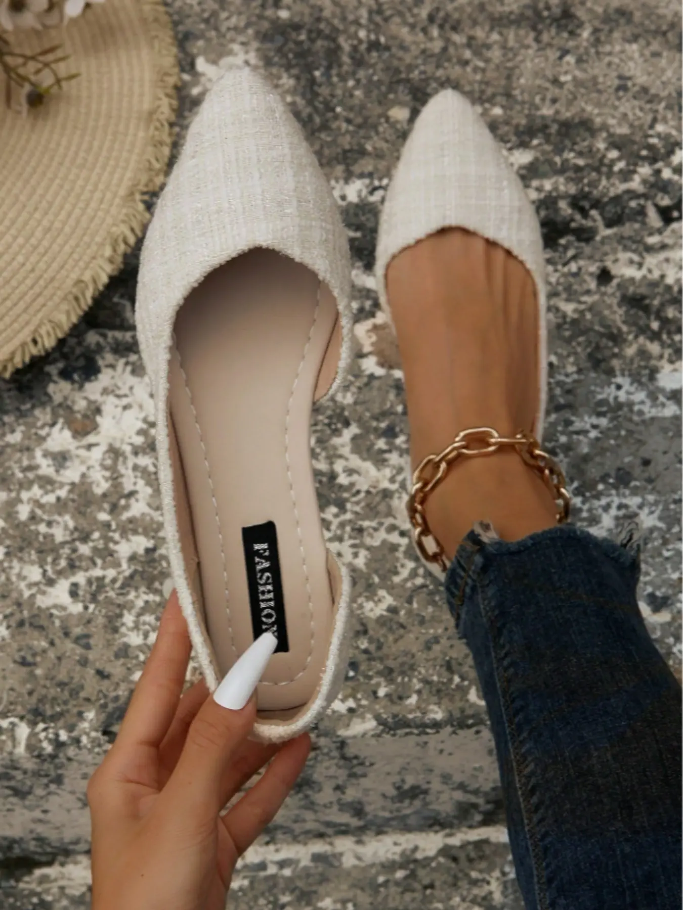 Women's Solid Color Pointed Toe Flat Shoes, Fall Casual Shoes, Fashionable Slip-On Design for Daily Wear, Lightweight Breathable Comfortable Pointed Flats for Women and Girls