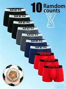 10-Pack Random Color Men's Comfortable Breathable Workout Shorts, Mid-Waist Multi-Color Patchwork Stretch Briefs, Ideal for Teens